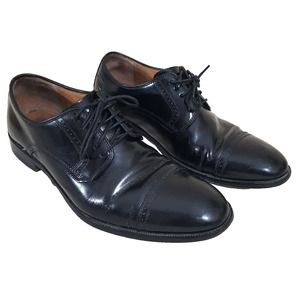 Mens Dress Shoes 9.5D Black Leather Derby Oxford Cap Toe Johnston & Murphy*